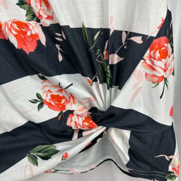 Womens Floral Striped Knot Front Top Size Large - Picture 2 of 6